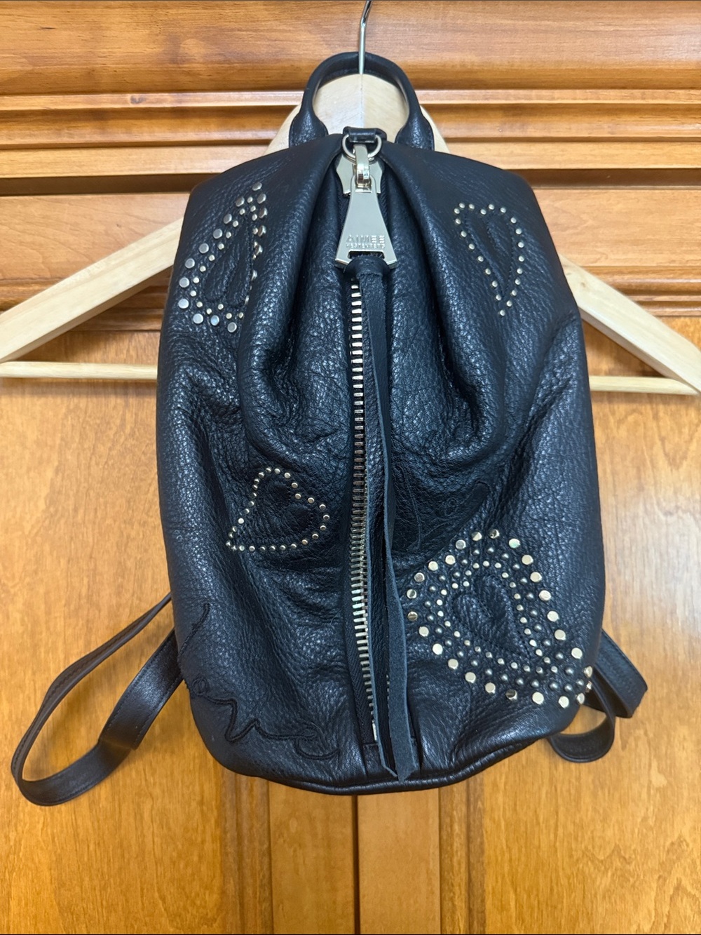 Black Studded Leather Mini Backpack